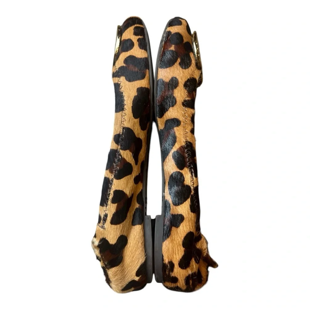 Tory Burch Reva calf skin leather leopard print slip on ballet flat shoes sz 6.5